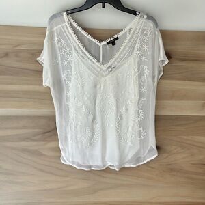 Embroidered ivory sheer top with camisole - LIKE NEW!